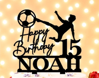 Happy Birthday Soccer/Football cake topper, Birthday Decoration with Soccer Player and Ball, Gift for Men or Women, Male or Female topper
