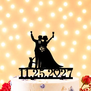Wedding cake toppers with cats, Cat silhouette Cake topper, Cat Wedding Cake Topper, Wedding Topper Cat,cake toppers with date,two cats