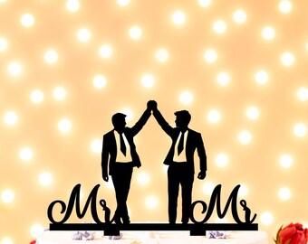 Mr and Mr Wedding Cake Topper, Gay Cake Topper, Two Grooms Wedding Cake Topper, Gay silhouettes cake topper for Wedding, gay wedding gift