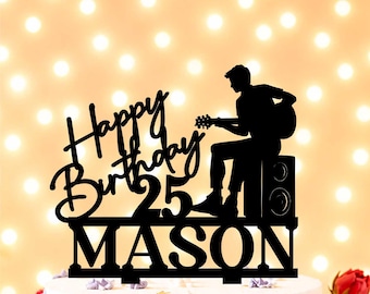 Guitar Birthday Cake Topper, Male Guitarist Birthday Cake Topper, Musician Birthday Party, Guitarist Cake Topper, Guitar Theme Cake Topper