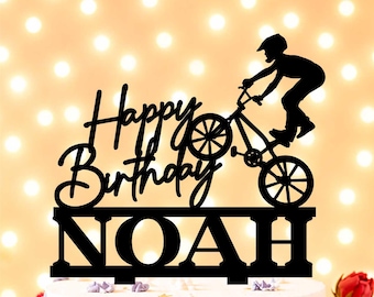 Kinderfiets Verjaardagstaarttopper, Fiets Verjaardagstaart Topper, Jongens Verjaardagstaart Topper, BMX Fiets Taarttopper Decoratie, Fietsfeestje
