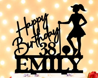 Adorno para tarta de cumpleaños de golfista femenina, adorno para tarta de cumpleaños de golfista femenina, adorno para tarta con silueta de jugadora de golf, adorno para tarta personalizado con edad y nombre.
