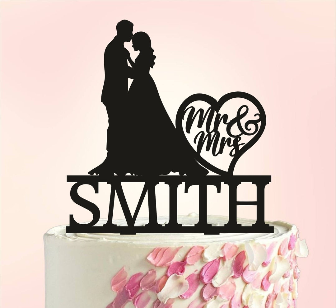 Wedding Cake Topper, Bride and Groom Wedding Silhouette With Mr & Mrs ...