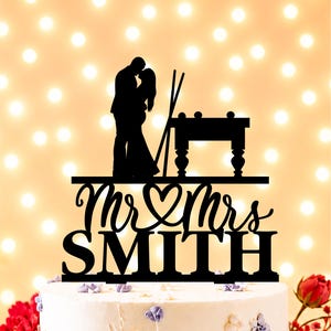 Billiards Wedding Cake Topper, Playing Pool Couple Cake Topper, Bride and Groom with Pool Cue sticks cake topper, Kissing Cake Topper