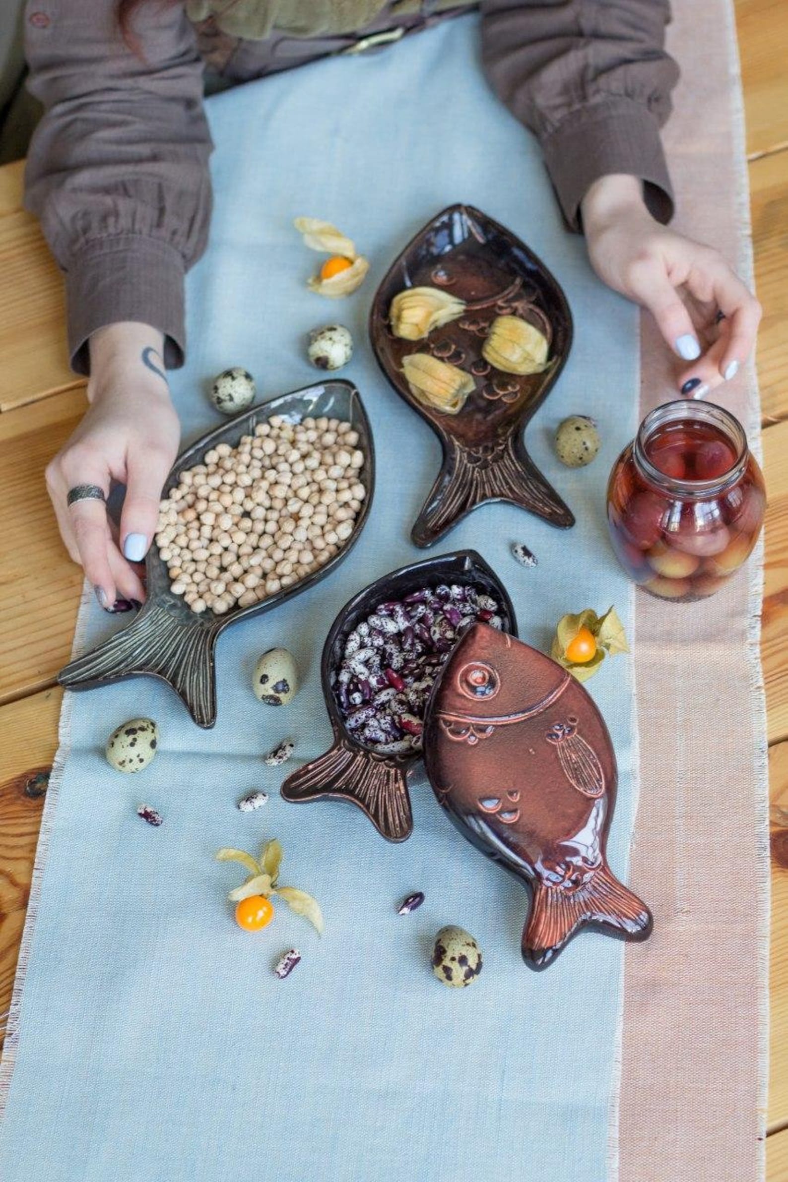 Brown ceramic fish bowl with lid Sushi tableware Rustic Etsy