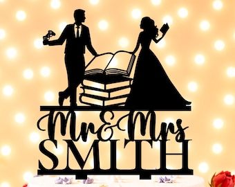 Gamer and Book Reader Wedding Cake Topper, Gaming themed cake topper, Reading Literary Cake Topper, gaming cake toppers with cat and dog