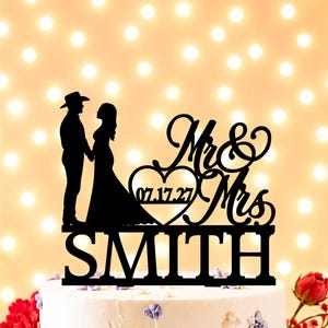 Cowboy wedding cake topper, Country & Western wedding cake topper, Wedding Cake Topper, Cake topper with date, Cowboy Family Cake Topper