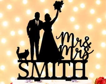 Wedding Cake topper with Cats, Cats Cake topper, Couple wedding cake topper with cats, Cat Silhouette cake topper, topper with two cats