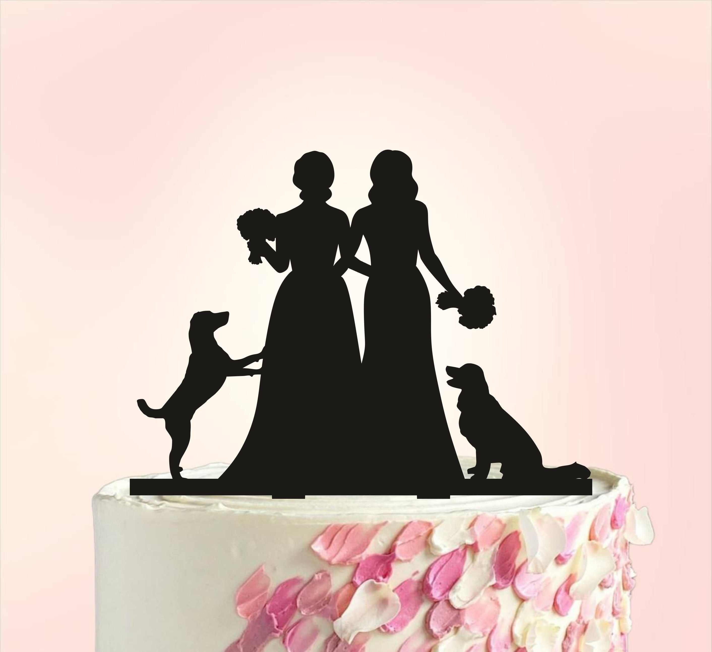 Lesbian Wedding Cake Topper with dog, lesbian silhouette Cake Topper, lesbian with dog, Same Sex Cake Topper, lesbian cake decoration