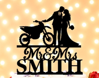 Motocross Wedding Cake Toppers, Dirt Bike Wedding Cake Topper, Couple on motorbike Cake Topper, Bride and Groom with Dirt bike Topper
