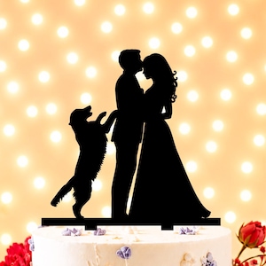 Dog Wedding Cake topper, Wedding Cake topper with Dog, Golden retriever cake Topper, Bride and Groom with labrador, Dog Silhouette topper