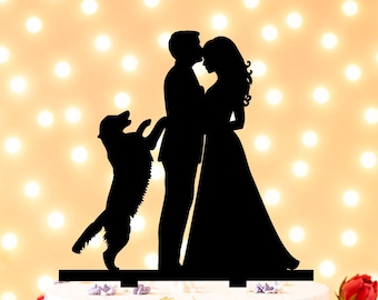 Dog Wedding Cake topper, Wedding Cake topper with Dog, Golden retriever cake Topper, Bride and Groom with labrador, Dog Silhouette topper