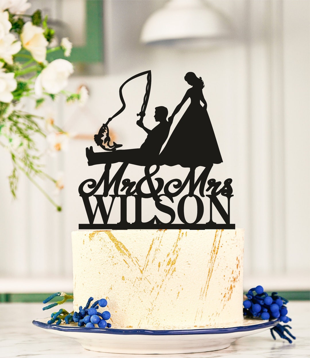 Fisherman Wedding Cake Topper Bride Pulling Groom Wedding Etsy
