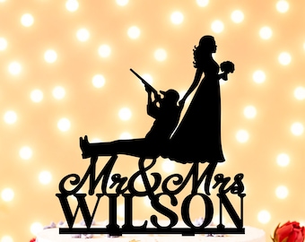 Hunting Wedding Cake Topper, Hunter Cake Topper, The Hunt Is Over Cake Topper, Hunting Couple Cake Topper, Bride Dragging Groom Topper