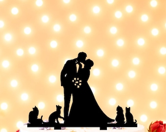 Wedding Cake Topper wiht cats, Couple Cake Topper With Cats, Cake Topper with Date, cat wedding cake topper, Cake toppers for wedding