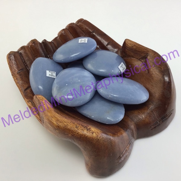 MeldedMind One (1) Angelite Palm Stone 1.5in 43-45mm Worry Calm Pocket Peru 652