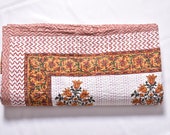 Machine Stitched Quilt Block Print Quilted Quilt Cototn Quilt Machine Work Throws Indian Traditional Antique Indian Quilt Antique Boutis