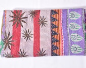 Kantha Quilt,One Of a Kind Old Sari Kantha Throw,Vintage Throw, Indian Kantha Throw,Hand Stitched Kantha,Floral Kantha
