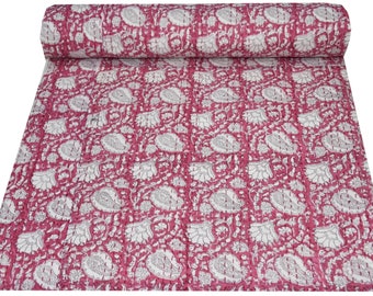 Handmade Pink Kantha Quilt - Artisanal Cotton Gudari, Cozy Double Size Bedspread, Perfect Wedding Gift Blanket