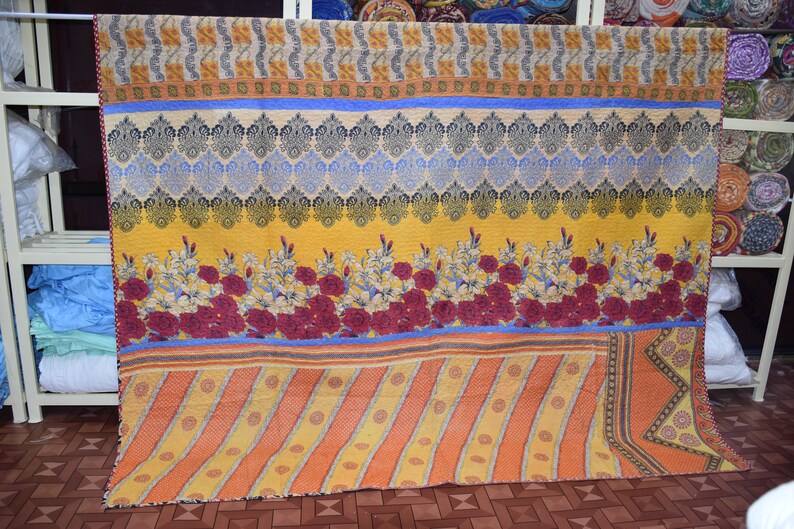 Vintage Beautiful Best Quality One Of Kind Cotton Quilt,Bohemian Old Sari Old Sari Handmade Quilt,Vintage Throw,Bedspread Quilt