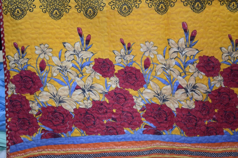Vintage Beautiful Best Quality One Of Kind Cotton Quilt,Bohemian Old Sari Old Sari Handmade Quilt,Vintage Throw,Bedspread Quilt