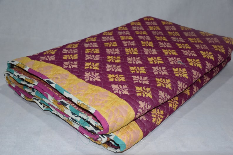 One Of Kind Indian Old Sari Vintage Quilt,Handmade Quilt Rajasthani Quilt,Jaipur Quilt,Quilts Pattern,Indian Cotton Bohemian Vintage Quilt