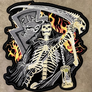 Patches for vest jacket biker men women riding motorcycles ripper skull flame black grey gift