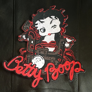 Custom Made patches biker betty red black white woman lady rider gift