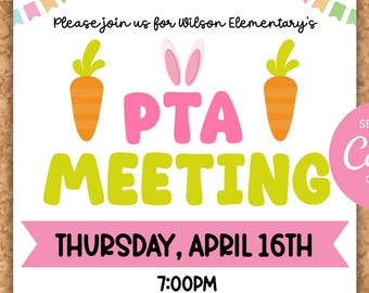 Easter PTA/PTO Meeting Flyer Canva Template, Spring School Event Reminder (8.5"x11" PDF)