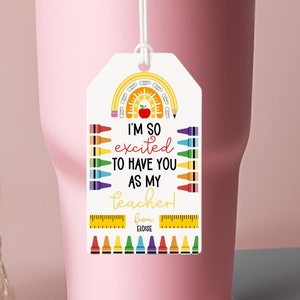 Back to School teacher gift tag template, editable gift tag for first day of school, gift from student tag, Templett, digital download