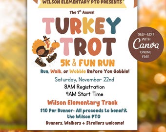 Turkey Trot Flyer Template | School Fundraiser, Editable Canva (Digital Download)