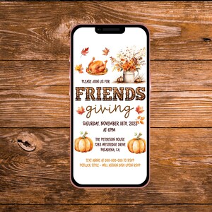 Editable Friendsgiving Invitation template, digital text message, send via text message, Friendsgiving potluck invite, thanksgiving