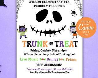 Editable Trunk or Treat Flyer | Halloween School Event Canva Template (Digital Download)