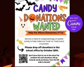 Halloween Candy Donation Flyer | Editable Canva Template (8.5x11 in)