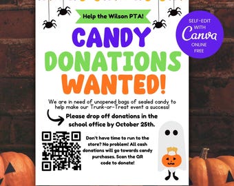 Halloween Candy Donation Flyer | Editable PTA/PTO Template (Canva)