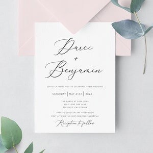 Calligraphy Wedding Invitation template  | black and white with calligraphy script | minimalist wedding | 5x7 | modern elegant | black tie