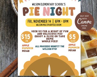 Pie Night Fundraiser Flyer Template | Editable Thanksgiving Event Invitation (Canva)