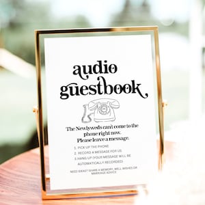 Sinal de livro de visitas de correio de voz para casamento, livro de visitas de áudio, para impressão, deixe uma mensagem após o tom, sinal de telefone rotativo vintage, 01A