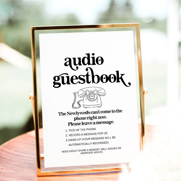 Voicemail Gästebuch Zeichen für Hochzeit, Zeichen Audio Gästebuch, printable, hinterlassen eine Nachricht nach dem Ton, Vintage Telefon Zeichen, 01A