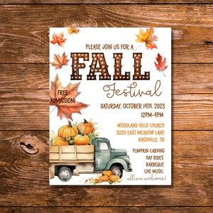 Editable Fall Festival Flyer 8.5&quot;x11&quot;, fall festival invite, harvest festival, cute kids autumn party invite, editable printable template