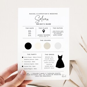 Bridesmaid Info Card template, editable bridesmaid information card with color palette, 5x7, digital instant download, Templett