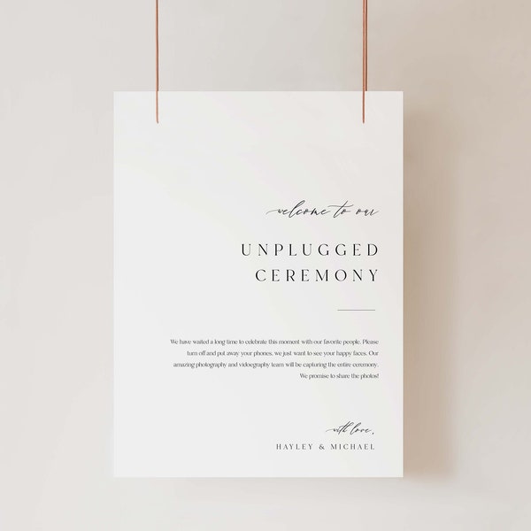 Minimalist Unplugged Ceremony Sign template, Modern wedding sign, no phones ceremony sign, 18x24, 24x36, printable template, download