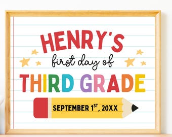 Editable First Day of Third Grade Sign, 3rd Grader Milestone Photo Prop (Canva Template)