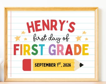 Editable First Day of First Grade Sign, 1st Grader Milestone Photo Prop (Canva Template)