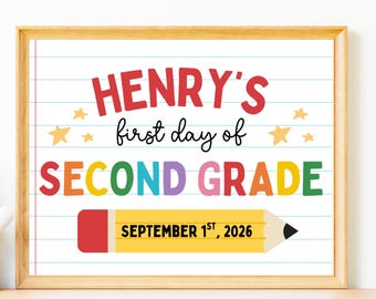 Editable First Day of Second Grade Sign, 2nd Grader Milestone Photo Prop (Canva Template)