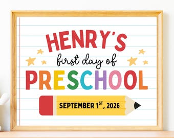 Editable First Day of Preschool Sign, Milestone Photo Prop (Canva Template)