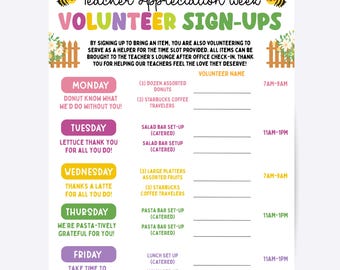 Volunteer Sign Up Sheet for Teacher Appreciation Week, Editable in Canva, PTO PTA Sign Up, Plant theme (Digital Download)