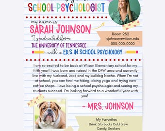 School Psychologist Meet and Greet Flyer Template, Back to School Night, Editable Canva