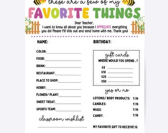 Editable Teacher Favorite Things List, Plant Theme (Canva)
