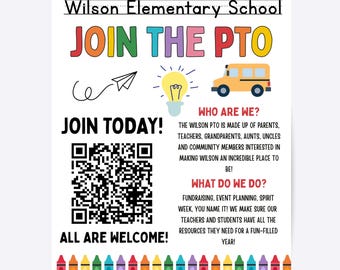 Colorful PTO Flyer Template, Back to School Recruitment Sign Up (Canva)